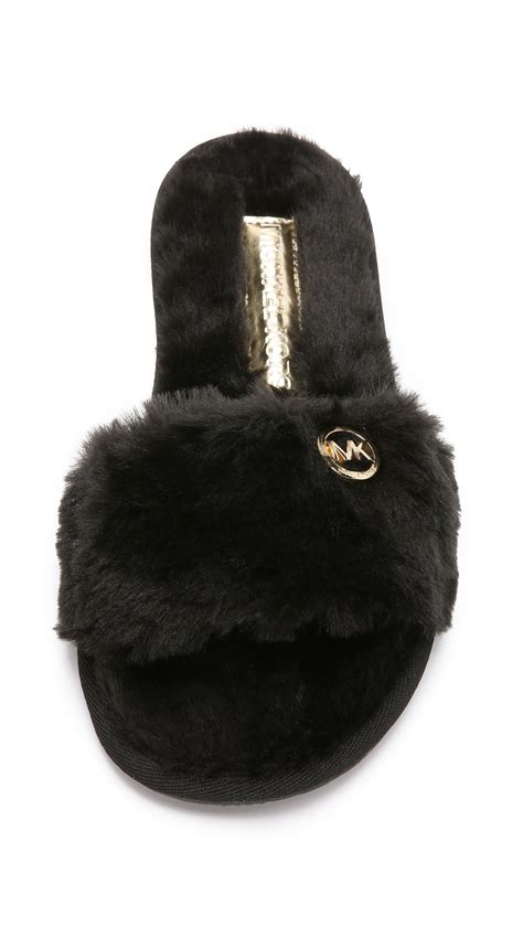 michael kors princess slippers|michael kors black fuzzy slipper.